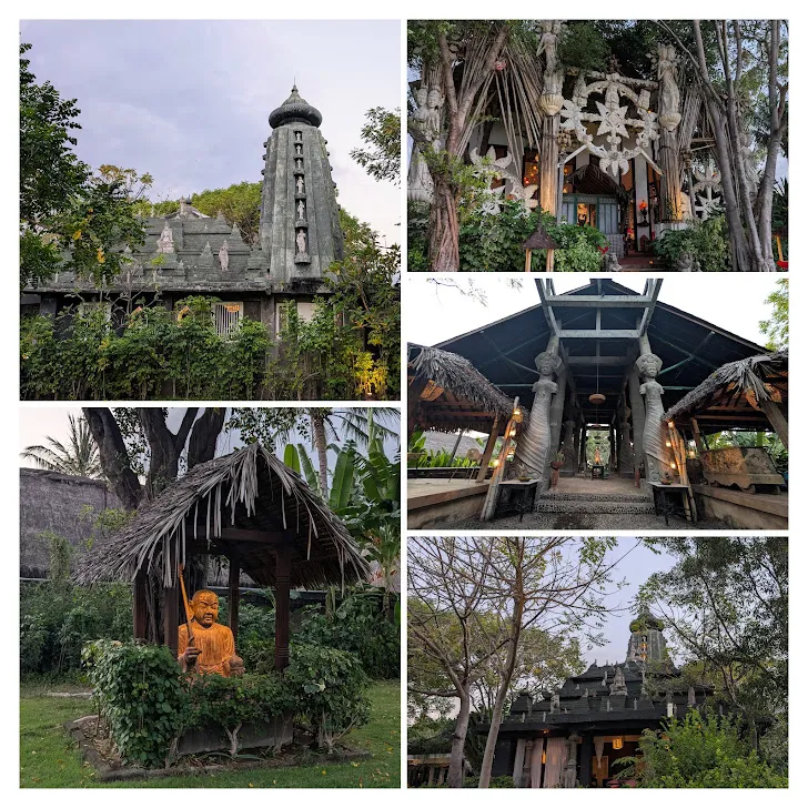 Clockwise from the top right: the “temple of love” Ramasita building used as a dining area, the other dining area, the spa building, a Buddha I use as a navigation marker (it is by our room) and the spa building from a different side.