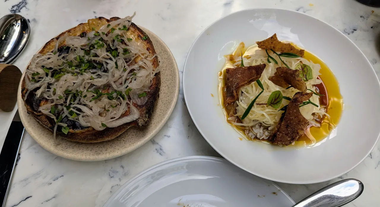 Welsh rarebit and crab satay. Not shown: all the other fantastic stuff, I kept forgetting to snapshot all my meals. Eating like I’m genx, lol.