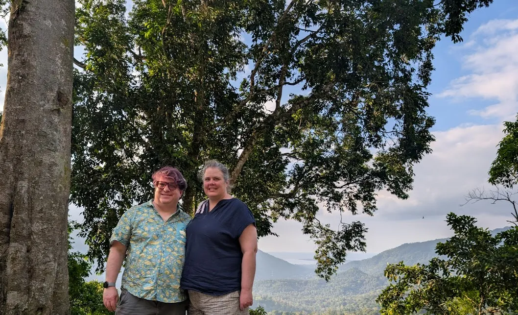 Here’s us overlooking the valley we’re going to. Out at the ocean is the resort.
