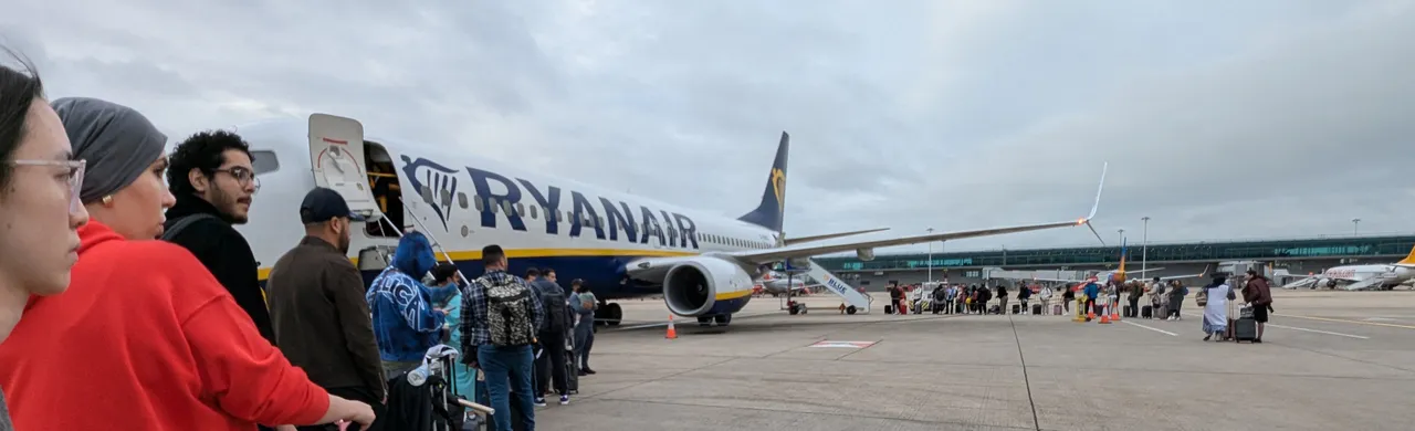 You have to use the stairs to get on the plane.