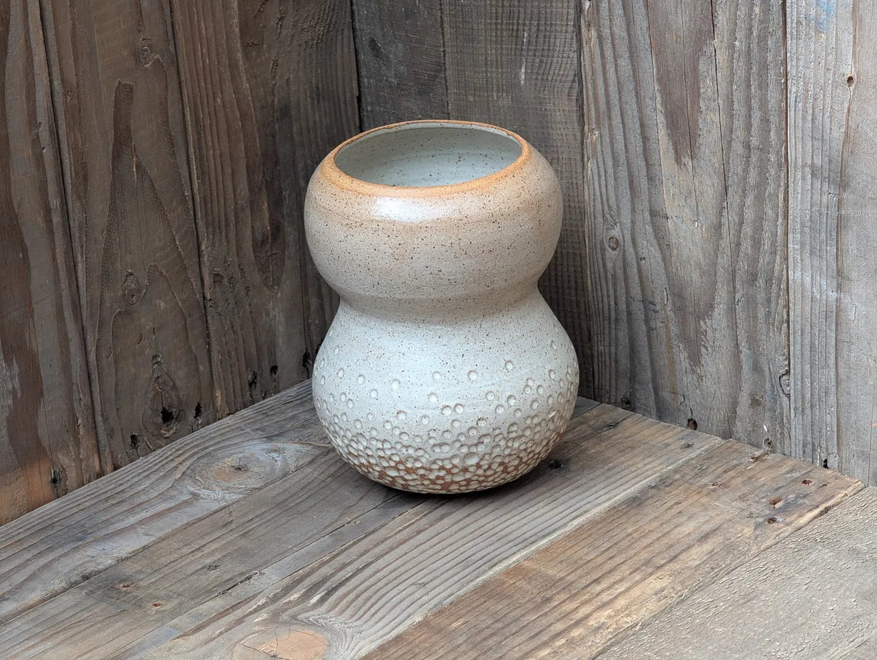 Chrissy helped with this one - she put the dents in the pot (I love teaming up with her on pots). She asked if this would trigger my trypophobia, and it does. This pot makes me feel very uncomfortable. Mission accomplished?