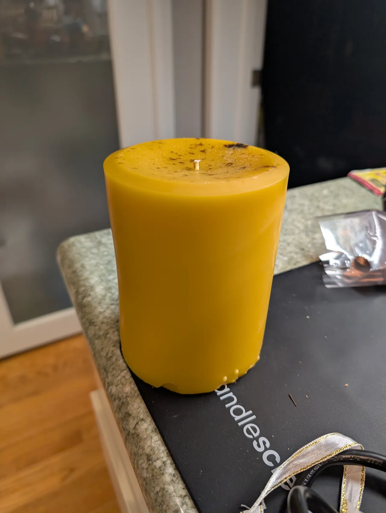 Did I tell you I started making candles? I love making candles. The wax pour, the scent mixing, it’s so satisfying. This dude is quite a chonker, and will probably take all year to burn, and even then it won’t actually fully burn - the wick isn’t thick enough, so only the middle two thirds of it are burning. Live and learn. The blorps in the wax are from the imperfect filtration of wax I got from friends. Mostly I’ve been buying beeswax after that - processing raw wax is a giant pain in the ass, and beeswax isn’t that expensive. Cool to make from friend’s waxes though. I like the smells a lot more than C, so I try to dial it back a little.
